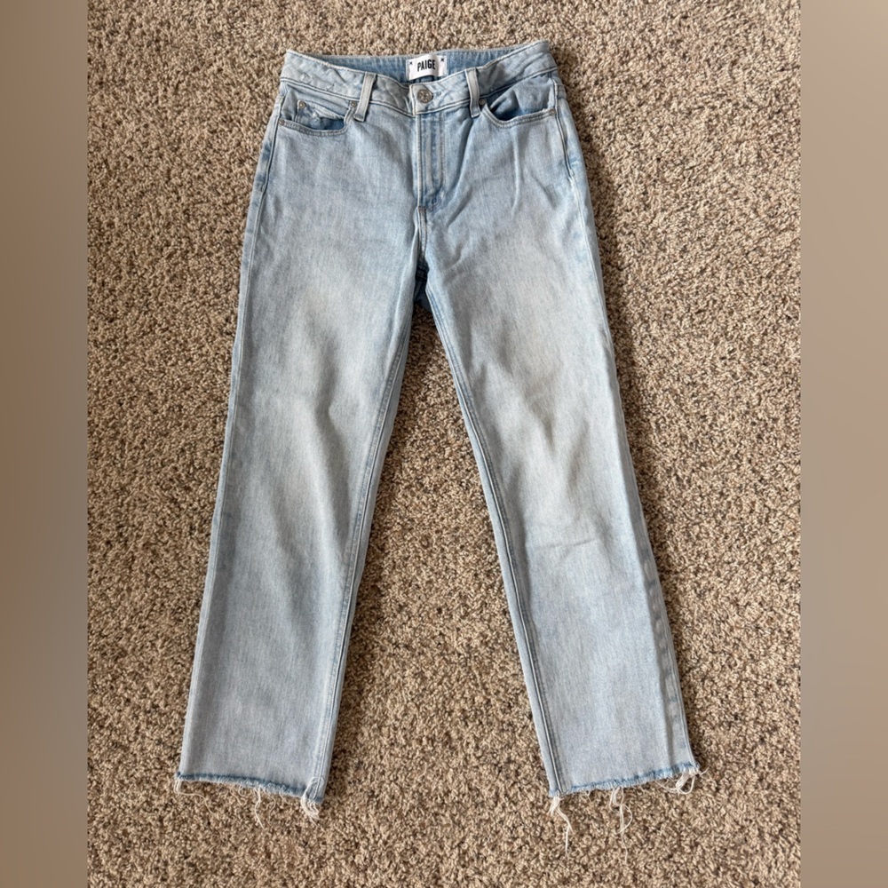 PAIGE Noella Light Blue Denim Straight Leg Crop Raw Hem Sz 24